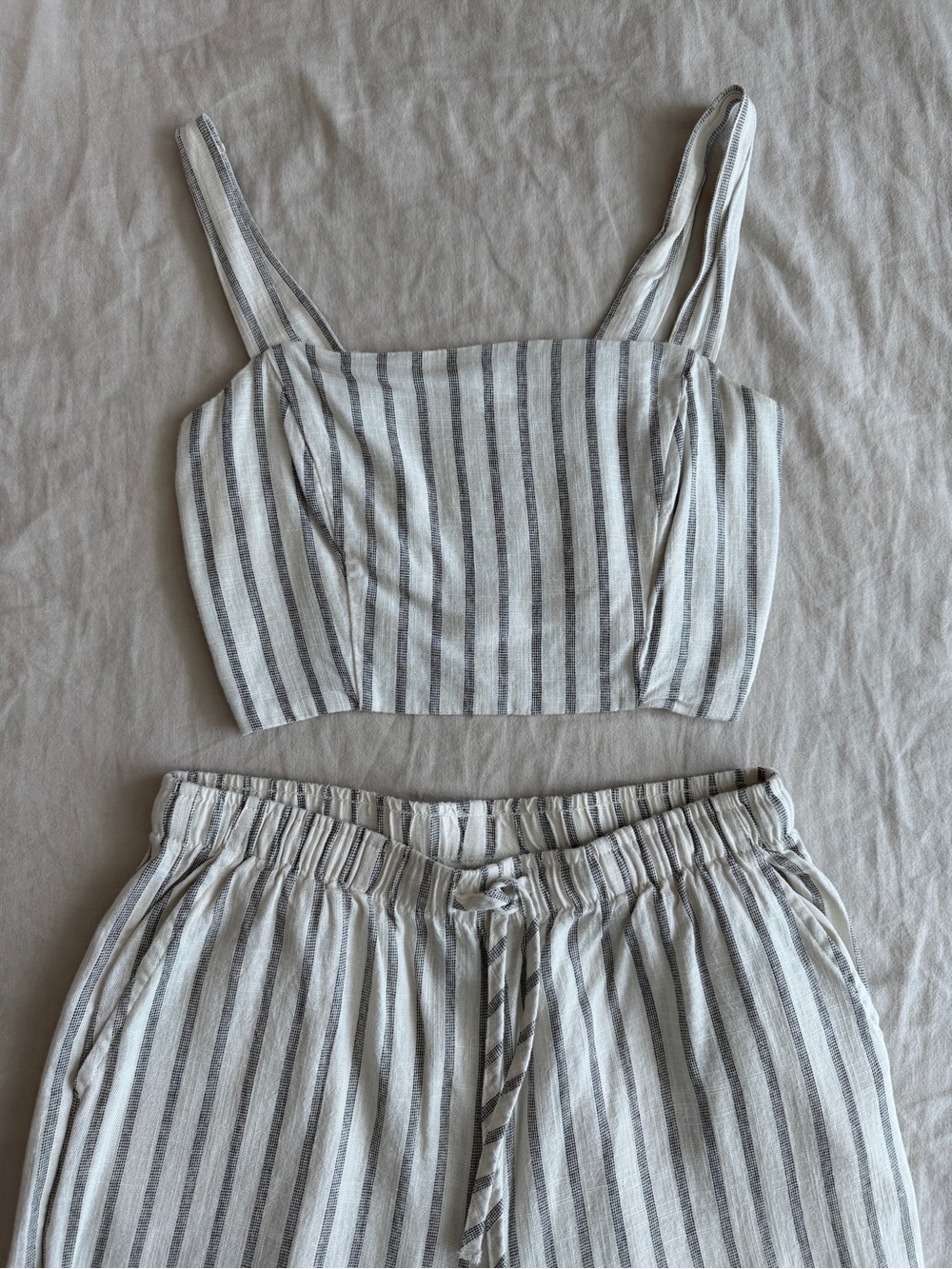Stradivarius linen Striped crop top and pants
